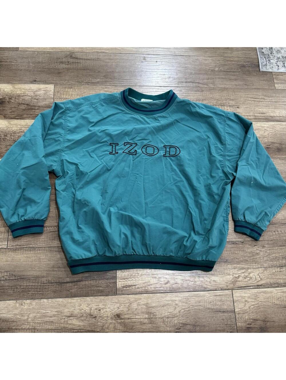 Vintage 90s IZOD Pullover Windbreaker Sweatshirt XL Teal